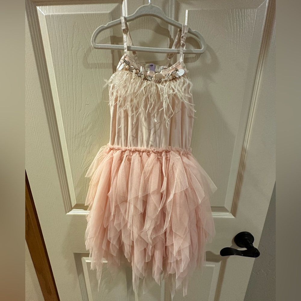 Charming Pink Feathered Kids Dance Costume